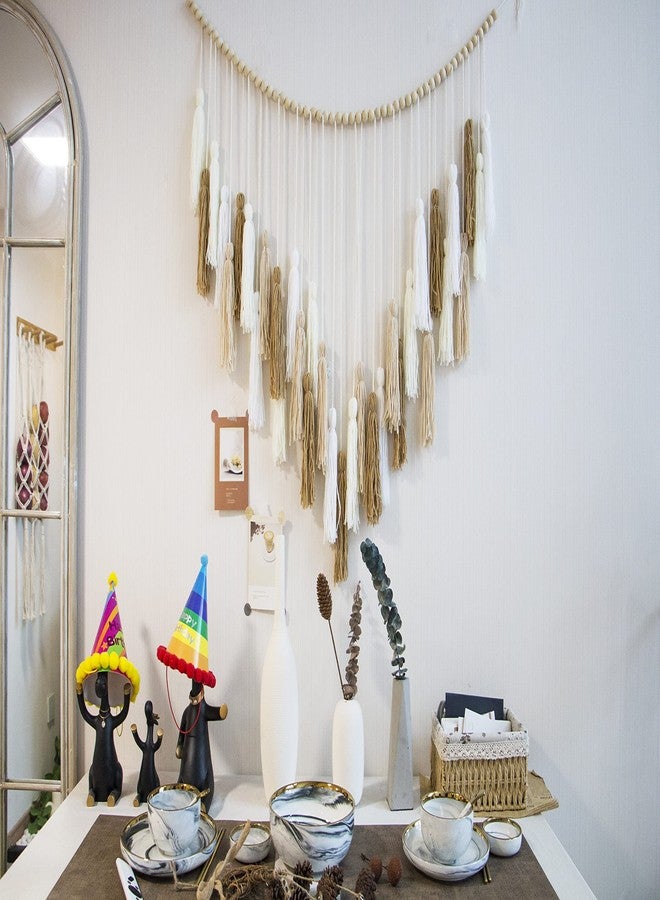 Decocove Large Macrame Wall Hanging with Wood Beads - Bohemian Wall Decor for Bedroom, Living Room and Kitchen - Cream and Beige - 35'' x 36'' - Image 5